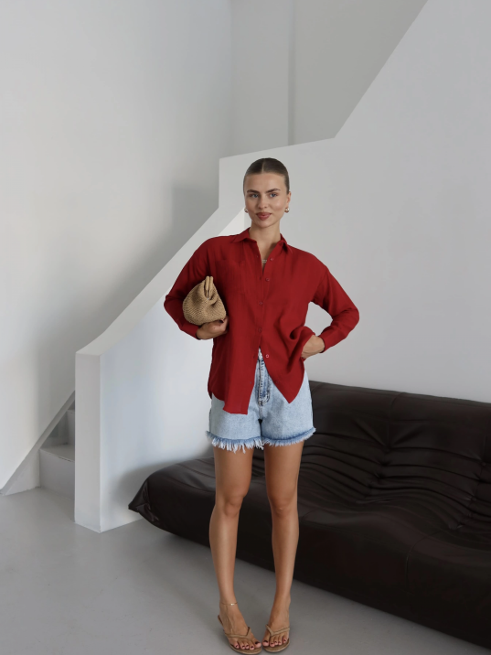 Tek Cepli Müslin Gömlek Bordo Pt Tek Cepli Müslin Gömlek Bordo Pt