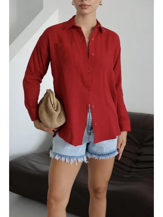 Tek Cepli Müslin Gömlek Bordo Pt