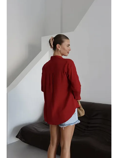 Tek Cepli Müslin Gömlek Bordo Pt
