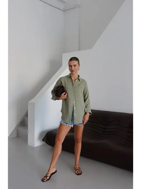 Tek Cepli Müslin Gömlek Haki Pt