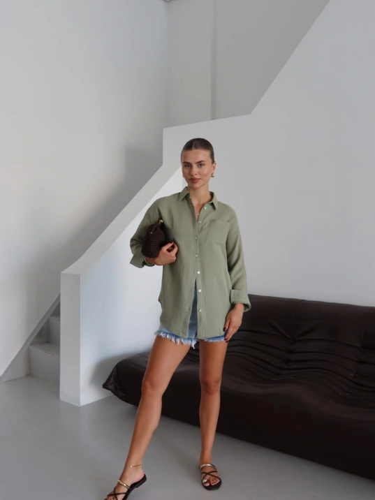 Tek Cepli Müslin Gömlek Haki Pt Tek Cepli Müslin Gömlek Haki Pt