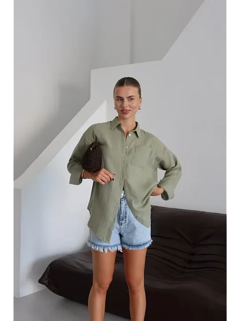 Tek Cepli Müslin Gömlek Haki Pt