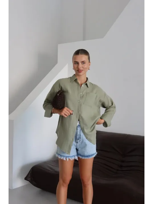 Tek Cepli Müslin Gömlek Haki Pt