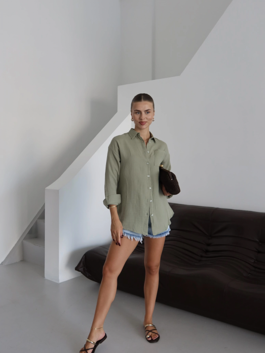 Tek Cepli Müslin Gömlek Haki Pt Tek Cepli Müslin Gömlek Haki Pt