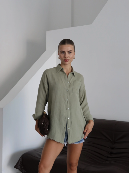 Tek Cepli Müslin Gömlek Haki Pt Tek Cepli Müslin Gömlek Haki Pt
