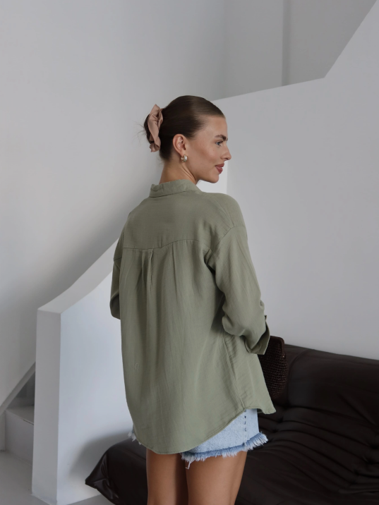 Tek Cepli Müslin Gömlek Haki Pt Tek Cepli Müslin Gömlek Haki Pt