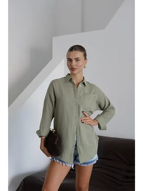 Tek Cepli Müslin Gömlek Haki Pt