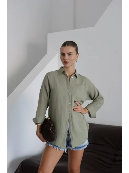 Tek Cepli Müslin Gömlek Haki Pt