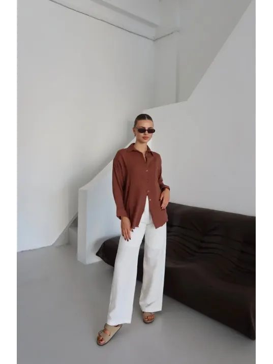 Tek Cepli Müslin Gömlek Kahve Pt