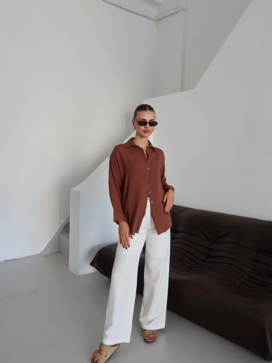 Tek Cepli Müslin Gömlek Kahve Pt Tek Cepli Müslin Gömlek Kahve Pt