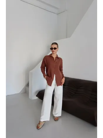 Tek Cepli Müslin Gömlek Kahve Pt