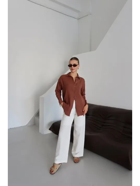 Tek Cepli Müslin Gömlek Kahve Pt