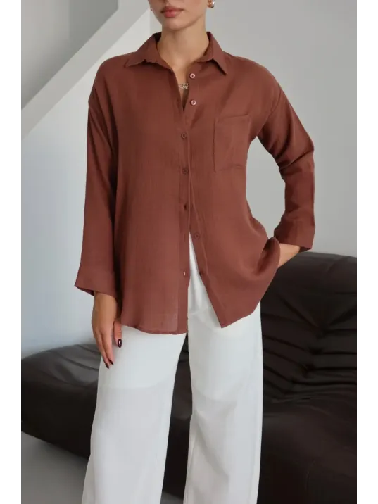 Tek Cepli Müslin Gömlek Kahve Pt Tek Cepli Müslin Gömlek Kahve Pt