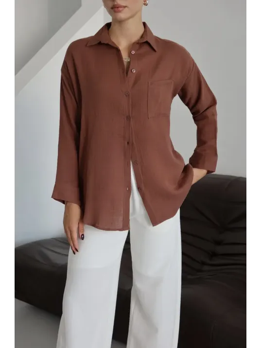 Tek Cepli Müslin Gömlek Kahve Pt