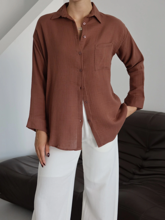 Tek Cepli Müslin Gömlek Kahve Pt Tek Cepli Müslin Gömlek Kahve Pt
