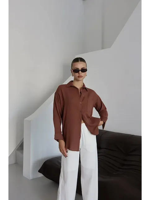 Tek Cepli Müslin Gömlek Kahve Pt