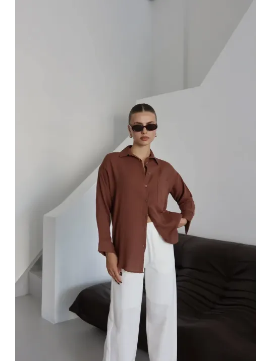 Tek Cepli Müslin Gömlek Kahve Pt