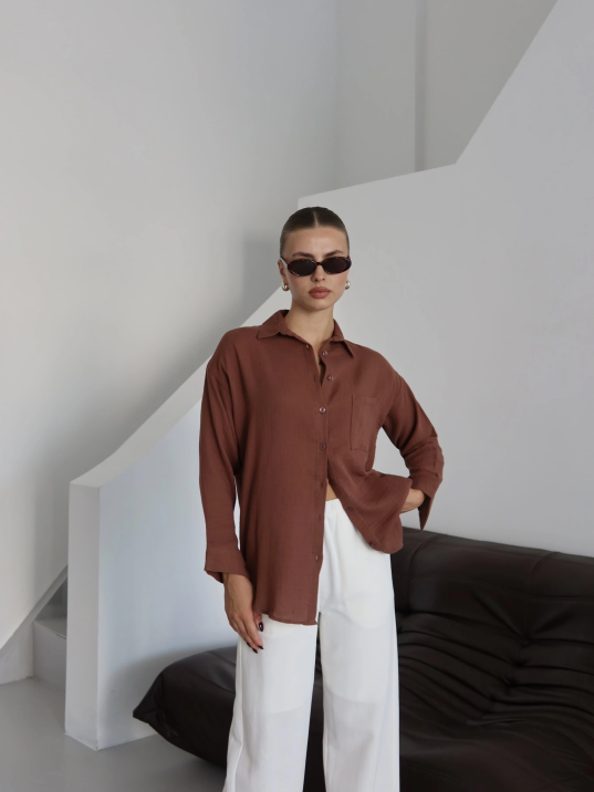 Tek Cepli Müslin Gömlek Kahve Pt Tek Cepli Müslin Gömlek Kahve Pt