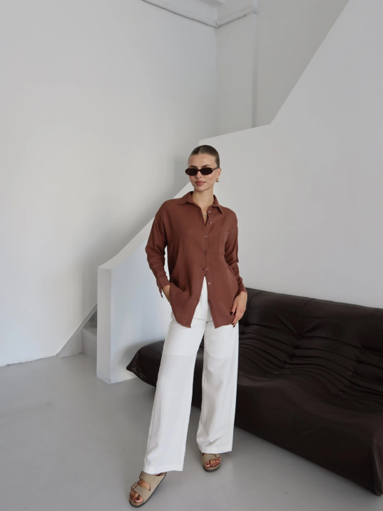 Tek Cepli Müslin Gömlek Kahve Pt Tek Cepli Müslin Gömlek Kahve Pt