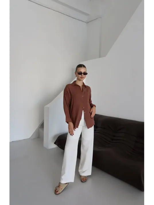 Tek Cepli Müslin Gömlek Kahve Pt