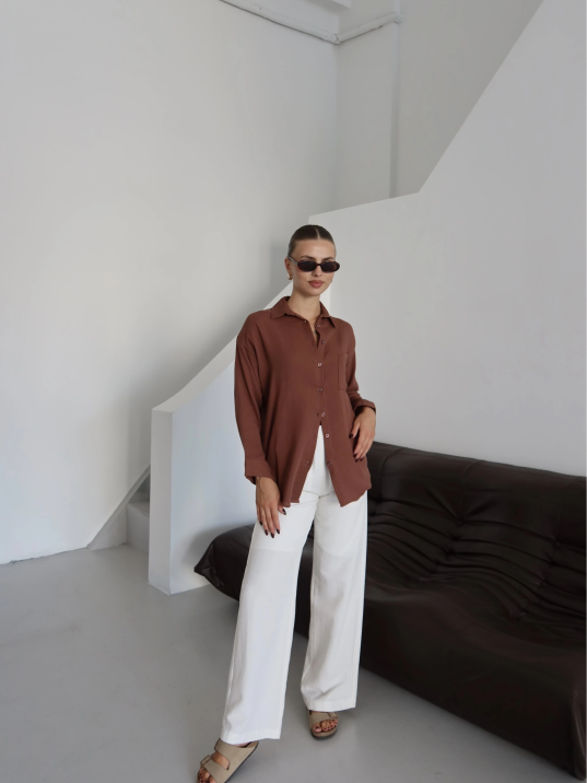 Tek Cepli Müslin Gömlek Kahve Pt Tek Cepli Müslin Gömlek Kahve Pt