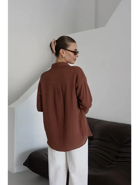 Tek Cepli Müslin Gömlek Kahve Pt