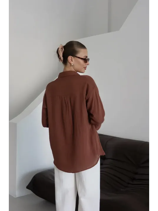 Tek Cepli Müslin Gömlek Kahve Pt