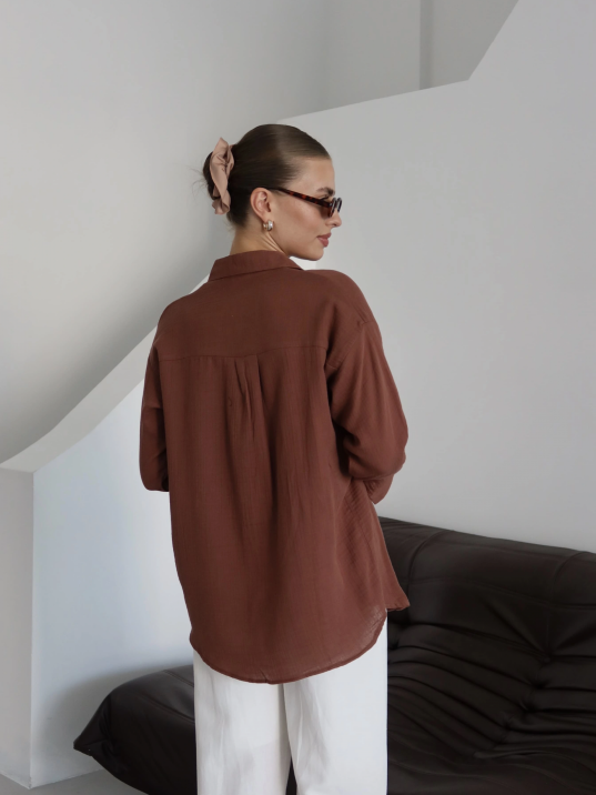 Tek Cepli Müslin Gömlek Kahve Pt Tek Cepli Müslin Gömlek Kahve Pt