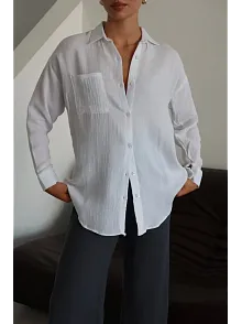 Tek Cepli Müslin Gömlek Beyaz Pt