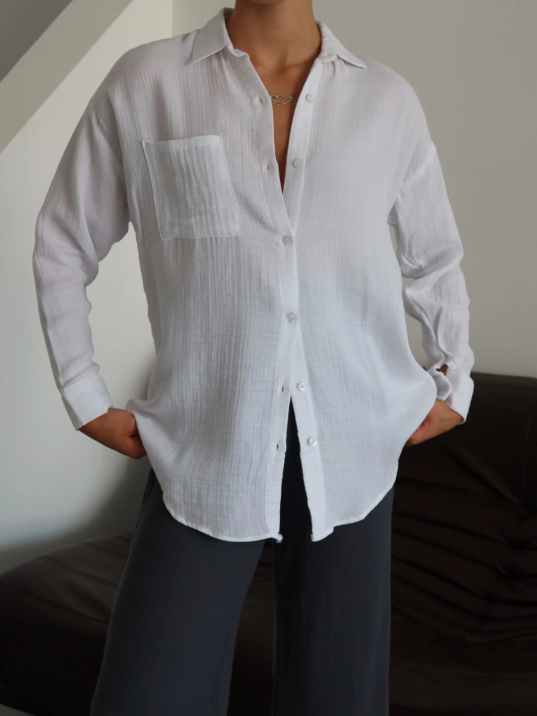 Tek Cepli Müslin Gömlek Beyaz Pt