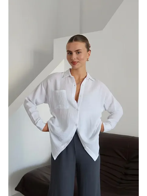 Tek Cepli Müslin Gömlek Beyaz Pt