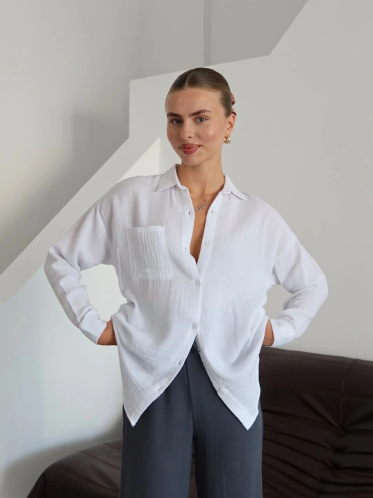 Tek Cepli Müslin Gömlek Beyaz Pt