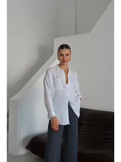 Tek Cepli Müslin Gömlek Beyaz Pt