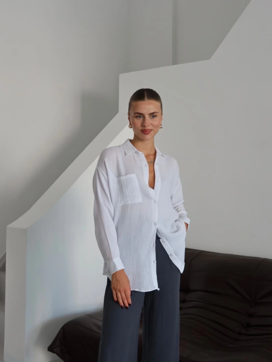 Tek Cepli Müslin Gömlek Beyaz Pt