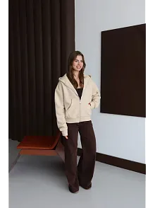 3 İplik Şardonlu Kapşonlu Hoodie Frm Bej P510437
