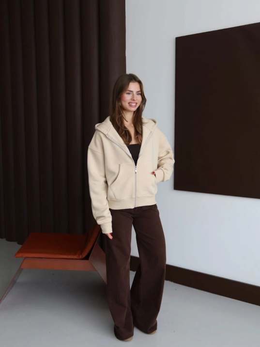 3 İplik Şardonlu Kapşonlu Hoodie Frm Bej P510437 3 İplik Şardonlu Kapşonlu Hoodie Frm Bej P510437