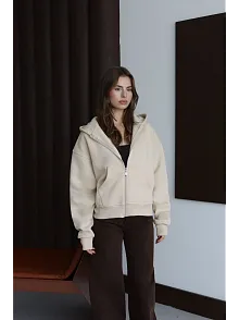 3 İplik Şardonlu Kapşonlu Hoodie Frm Bej P510437