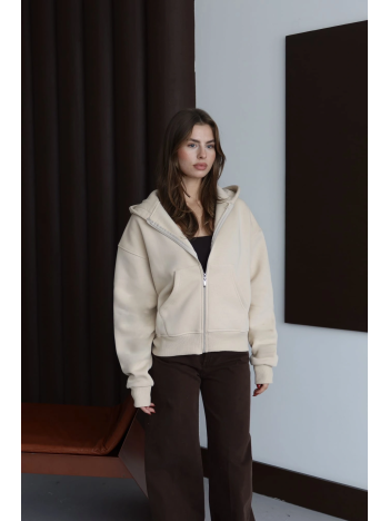 3 İplik Şardonlu Kapşonlu Hoodie Frm Bej P510437