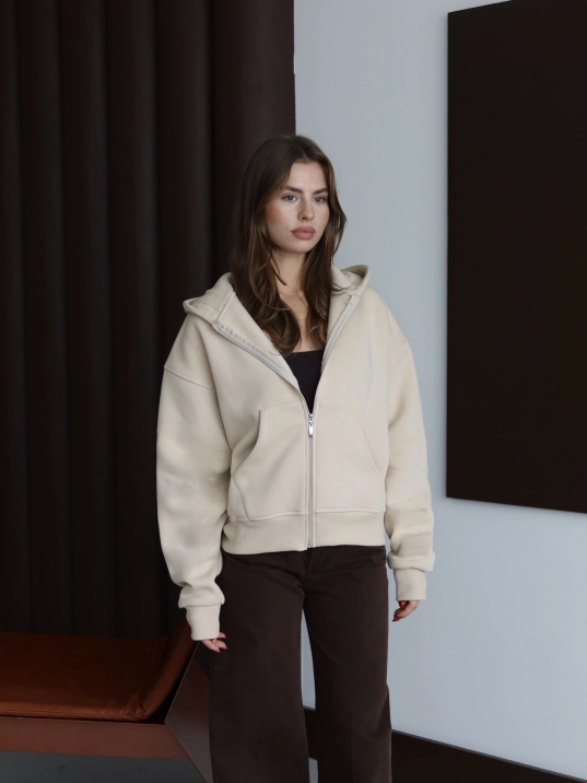 3 İplik Şardonlu Kapşonlu Hoodie Frm Bej P510437 3 İplik Şardonlu Kapşonlu Hoodie Frm Bej P510437