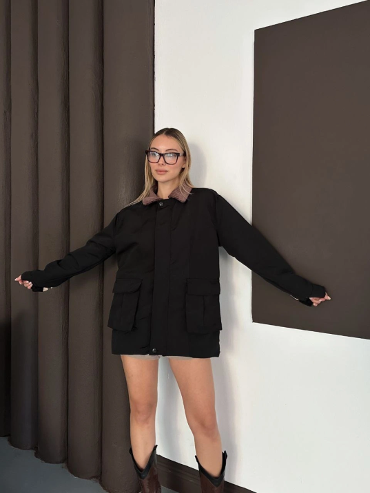 Astarlı Yaka Detaylı Artos Ceket Siyah St2651019