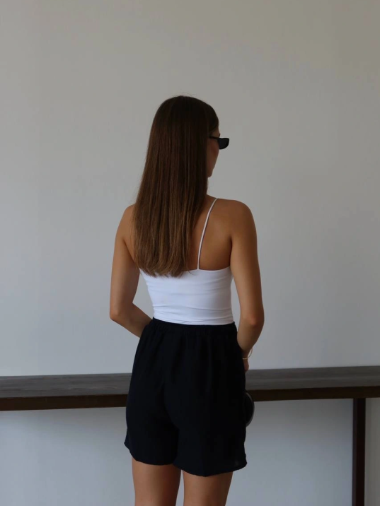 Müslin Kumaş Şort Bağcıklı Siyah Pt Müslin Kumaş Şort Bağcıklı Siyah Pt