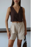 Müslin Kumaş Şort Bağcıklı Bej Pt Müslin Kumaş Şort Bağcıklı Bej Pt