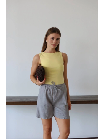 Müslin Kumaş Şort Bağcıklı Gri Pt
