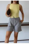 Müslin Kumaş Şort Bağcıklı Gri Pt
