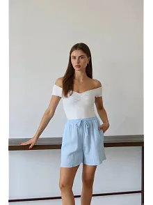 Müslin Kumaş Şort Bağcıklı Mavi Pt