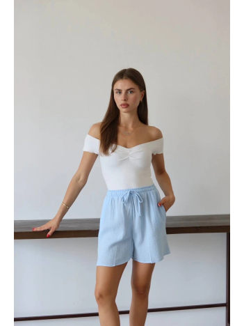 Müslin Kumaş Şort Bağcıklı Mavi Pt