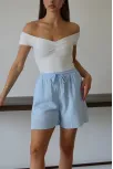 Müslin Kumaş Şort Bağcıklı Mavi Pt