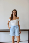 Müslin Kumaş Şort Bağcıklı Mavi Pt Müslin Kumaş Şort Bağcıklı Mavi Pt