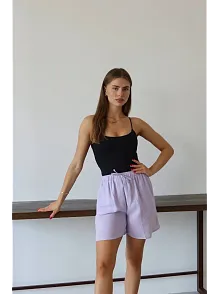 Müslin Kumaş Şort Bağcıklı Lila Pt