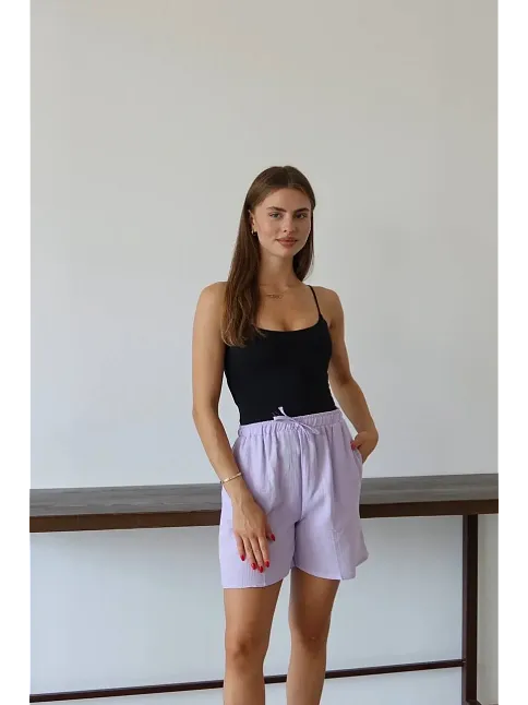 Müslin Kumaş Şort Bağcıklı Lila Pt